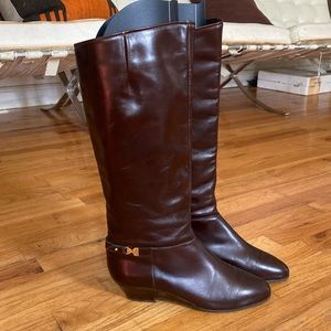 Vintage 1980s Pertti Palmroth Oxblood Red Wedge Heel Leather Boots Womens 8.5 39